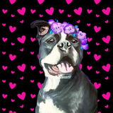 Valentines Pup painting with pink hearts