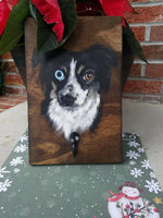Small Rustic Wooden Leash Hook - Custom Dog Portrait - Personalized Dog Painting Collar Hanger - Puppy Portrait Leash Hook